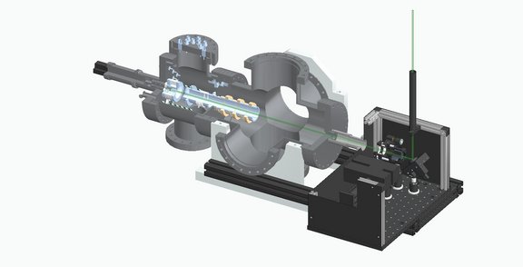 Abb. 1: Die MiniRFQ Laserablationsionenquelle für off-line Ionenerzeugung.